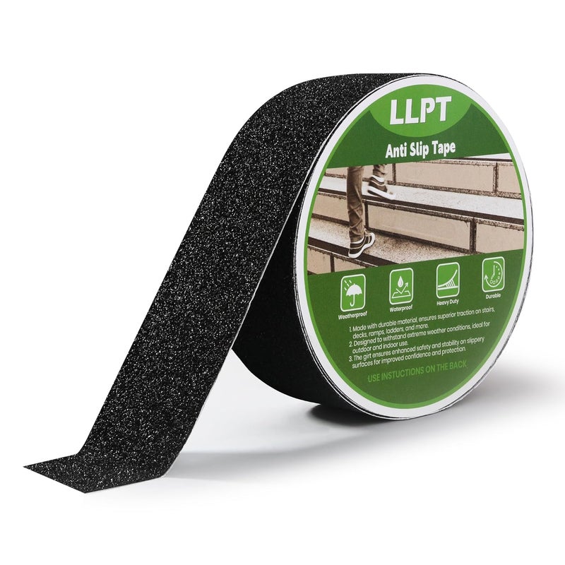 LLPT شريط قبضة 2" × 16.5 قدم أسود ثقيل مضاد للانزلاق للسلالم مقاوم للماء للاستخدام الداخلي والخارجي شرائط جر غير قابلة للانزلاق للسلالم والقوارب ومنحدرات السلالم (ASB250) - Image 1